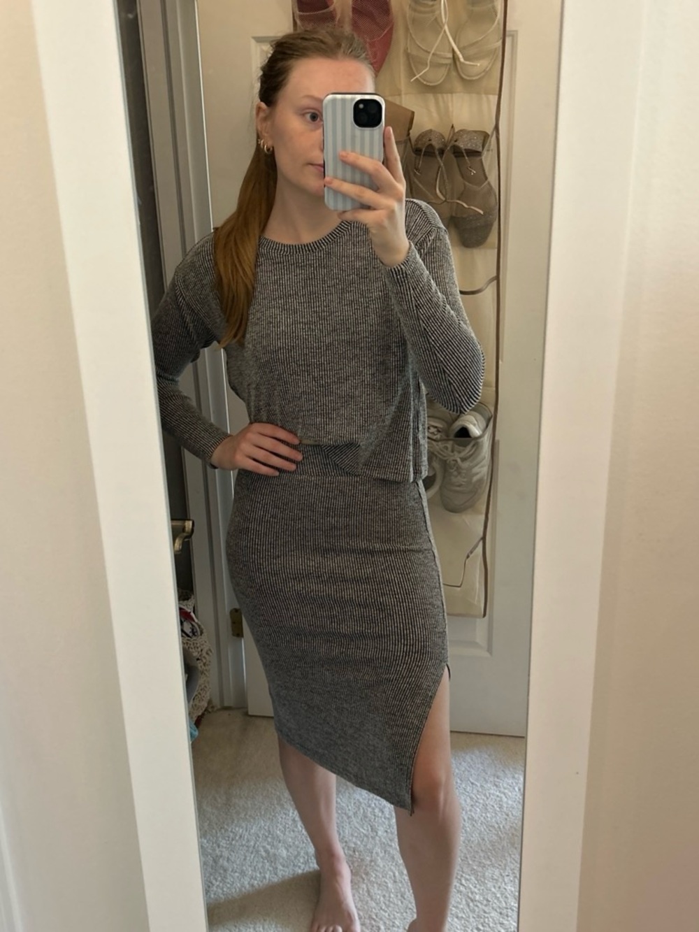 Time and Tru Women's Gray Ribbed Knit sweater Set